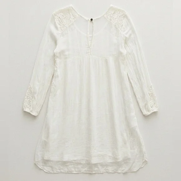 LINE Italy Romantic White Lace & Silk Pleated Midi Dress - Long Sleeve - Picture 2 of 4